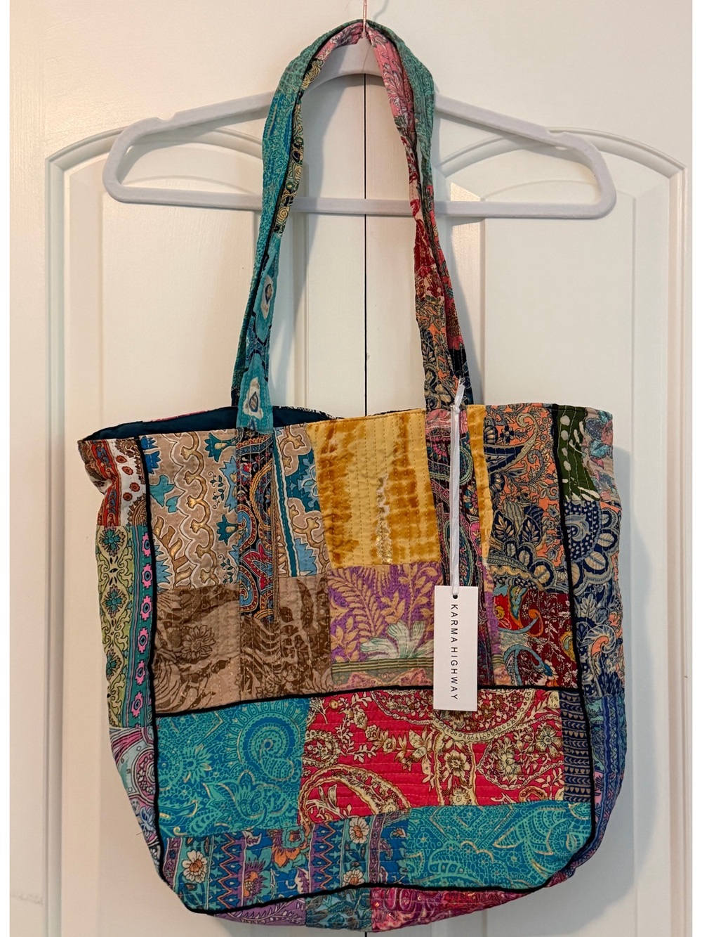 Karma Highway Boho Patchwork Quilted Tote Bag
